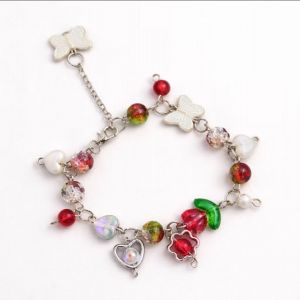 Gelang Manik Manik - Butterfly and Flowers Red