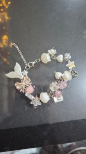 Gelang Manik Manik - Pita dan Bunga Pink