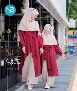 Tunik noura adhita maroon cream mom S