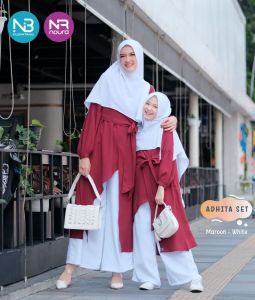 Tunik noura adhita maroon white