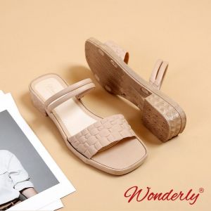  713-2 WONDERLY Sandal Wedges Jelly Wanita Sendal Selop Karet Sepatu Tali Kepang Sepatu Tali Rajut Variasi: Cream/Krem,36/37 (23.4 cm)