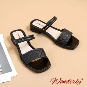  713-2 WONDERLY Sandal Wedges Jelly Wanita Sendal Selop Karet Sepatu Tali Kepang Sepatu Tali Rajut Variasi: Black/Hitam,36/37 (23.4 cm)