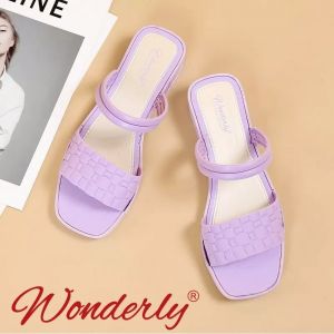  713-2 WONDERLY Sandal Wedges Jelly Wanita Sendal Selop Karet Sepatu Tali Kepang Sepatu Tali Rajut Variasi: Purple/Ungu,36/37 (23.4 cm)