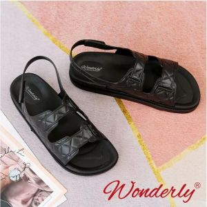  2062 WONDERLY Sendal Wanita Tali Jelly Sandal Wanita Karet Sendal Tali Sandal Flat Tali Sandal Slop Sandal Selop Karet Variasi: Black,40/41 (25.6 cm)