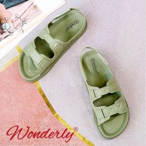  2062 WONDERLY Sendal Wanita Tali Jelly Sandal Wanita Karet Sendal Tali Sandal Flat Tali Sandal Slop Sandal Selop Karet Variasi: Green,38/39 (24.8 cm)