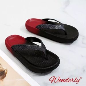  L1921-10 WONDERLY Sandal Jepit Hak Sendal Jepit Jelly Wanita Sandal Gliter Karet Sandal Jepit Murah Variasi: Black/Hitam,37 (24 cm)