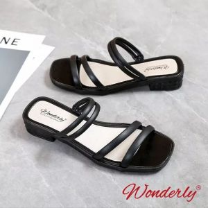  713-1 WONDERLY Sandal Sepatu Wedges Wanita Sandal Slop Jelly Karet Sandal Jelly Import Tawana Sandal Kekinian Sandal Jalan Wanita Sandal Hak 3cm Variasi: Hitam/Black,36/37 (23.4 cm)