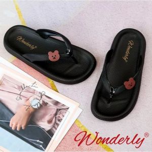  M2288 WONDERLY Sandal Jepit Wanita Sendal Jepit Boneka Sandal Jelly Beruang Variasi: Dws Bear - Black,38/39 (24.3 cm)