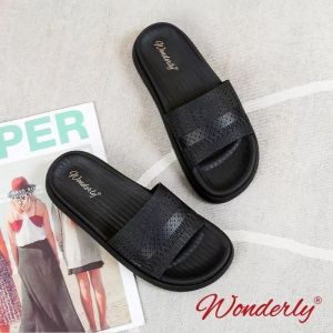  2001-WL3 WONDERLY Sandal Jelly Wanita Wonderly / Sendal Selop Karet Wanita / Sandal Slides Wanita / Sandal Rajut Wanita / Sendal Slides / Sandal Rumah Karet / Sandal Santai Variasi: BLACK,36/37 (23.3