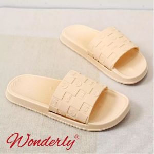  V202-A37 WONDERLY Sendal Selop Karet Wanita / Sandal Slop Cewek / Sendal Selop Karet Wanita Wonderly / Sandal Slop Cewek / Sandal Motif Smile / Sandal Smile / Sandal Fluffy Variasi: CREAM,36/37 (24CM
