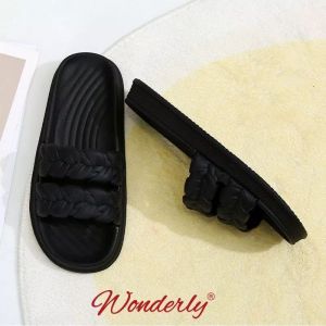  2209-2 WONDERLY Sandal Wanita / Sendal Wanita / Sandal Jelly Wanita / Sandal Selop / Sandal Tali / Sandal Kepang / Sandal Anyaman / Sandal Slide Wanita Variasi: Black,36/37 (23cm)