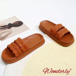  2209-2 WONDERLY Sandal Wanita / Sendal Wanita / Sandal Jelly Wanita / Sandal Selop / Sandal Tali / Sandal Kepang / Sandal Anyaman / Sandal Slide Wanita Variasi: Tan,36/37 (23cm)