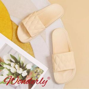  V202-A35 WONDERLY Sendal Selop Karet Wanita Wonderly /Sandal Slop Cewek / Sendal Selop Wanita / Sandal Slides Wanita / Sendal Teplek Wanita / Sandal Slop Wanita Variasi: CREAM,40/41 (26CM)