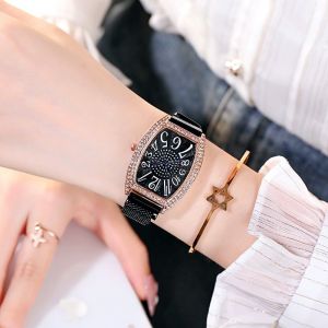  Jam Tangan Wanita A0149 Jam tangan kuarsa sabuk magnetit persegi gaya Eropa dan Amerika Variasi: hitam