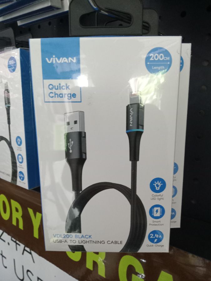 Kabel Data/VIVAN VDL200 Black/LIGHTNING/200CM/2.4A