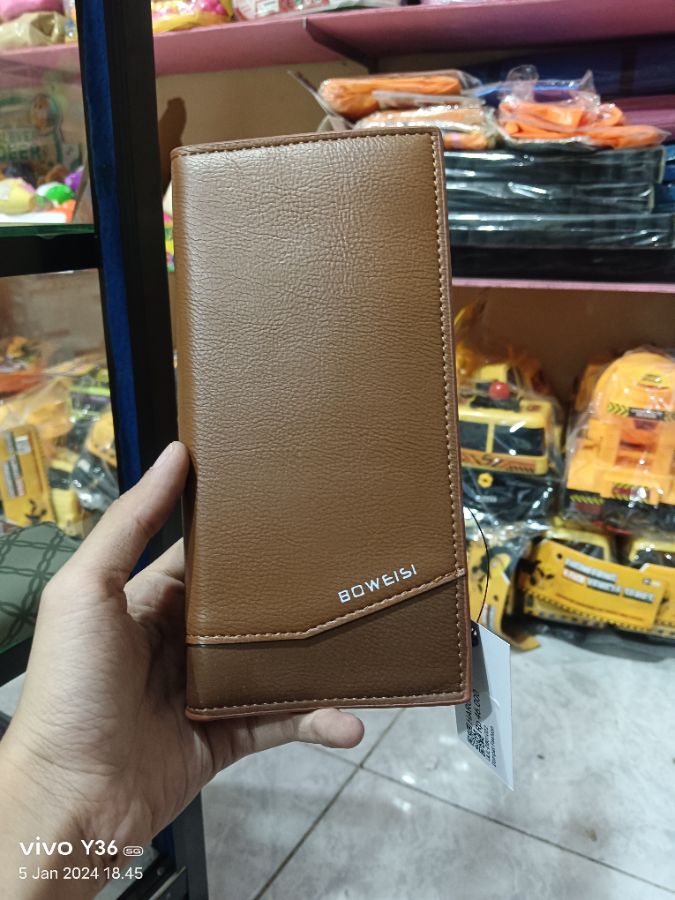 Boweisi Dompet Cowok Panjang Brown
