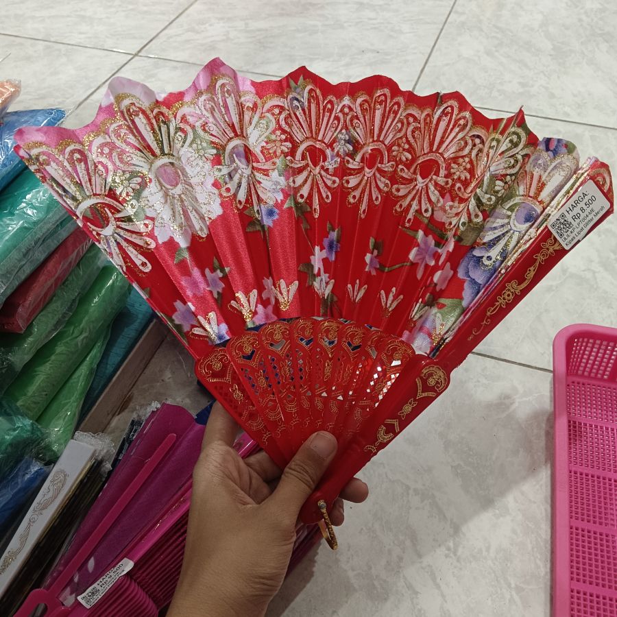 Kipas Lipat Gliter Merah