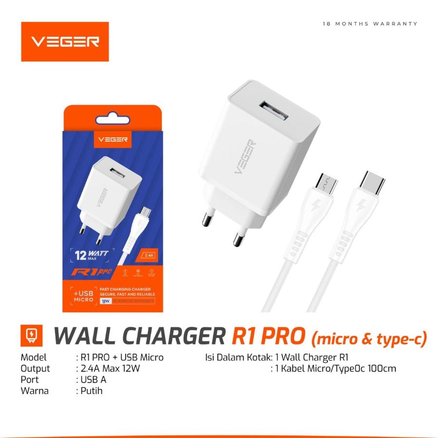 CHARGER VEGER R1 PRO 2.4A TYPE C 