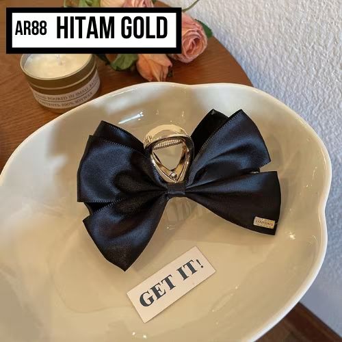 Jedai Jepit Rambut Korea Pita Jumbo Besar Jepit Salon Aksesoris Rambut Wanita Fashion-Hitam Gold