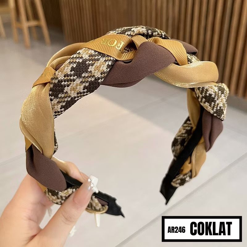 Bando Kepang Fashion Korea Bandana Wanita Aksesoris Rambut Wanita MCO AR246-Coklat