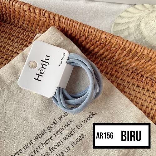 Ikat Rambut Wanita Set Isi 6 Karet Rambut Polos Elastis MCO-Biru