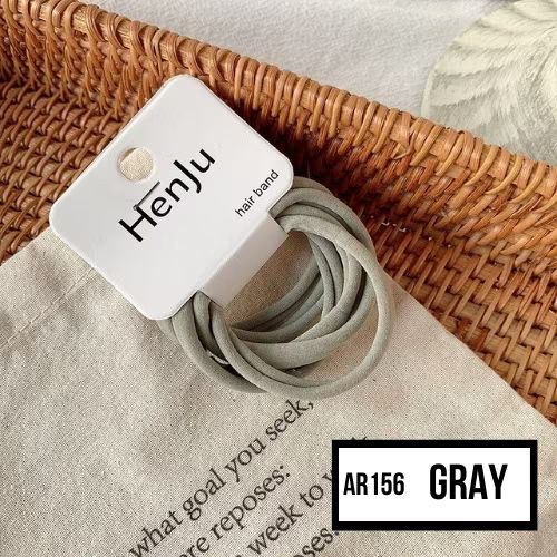 Ikat Rambut Wanita Set Isi 6 Karet Rambut Polos Elastis MCO-Grey