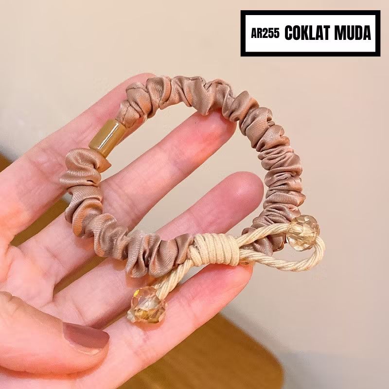 Ikat Rambut Scrunchie Kecil Karet Rambut Ponytail Aksesoris Rambut Wanita MCO-Coklat Muda