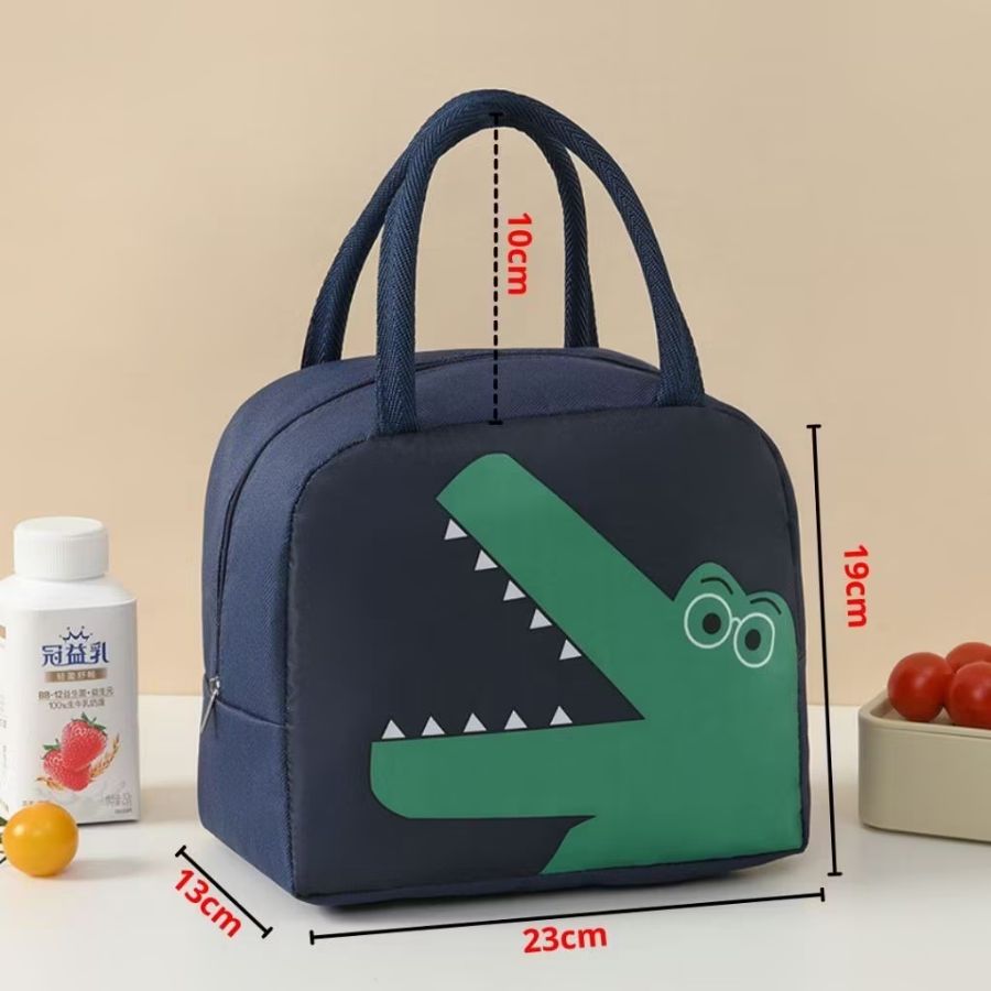 HC Tas Bekal Karakter Lunch Bag Cooler Food Waterproof Makanan Anak Tas Lunch Box-Navy Croco