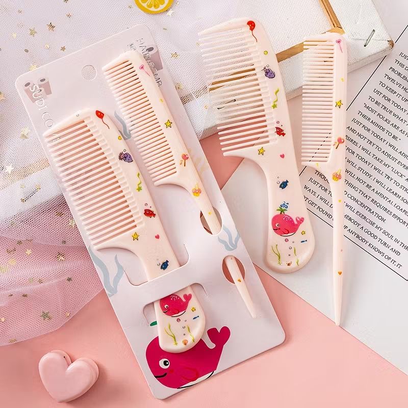 HC Sisir Anak Set Isi 2pcs Karakter Kartun Lucu Sisir Runcing 2 Pcs Sisir Gagang Plastik-Pink