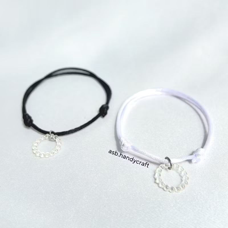 Gelang Mote premium Tali Satin 1mm Double slide-Hitam