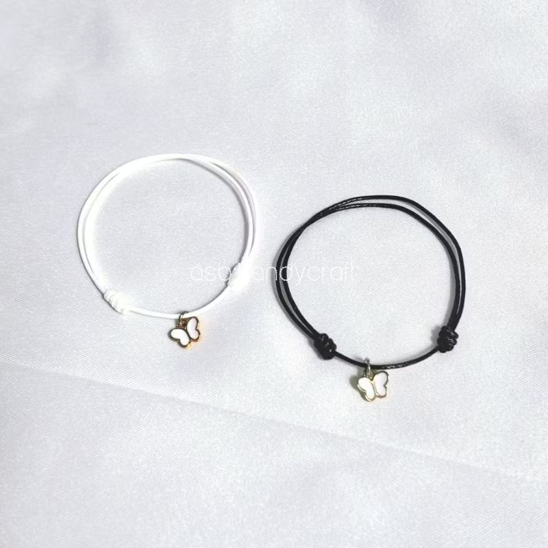 ASB Gelang Tali Korea Premium Waterproof Mini Butterfly White premium grade a-Hitam