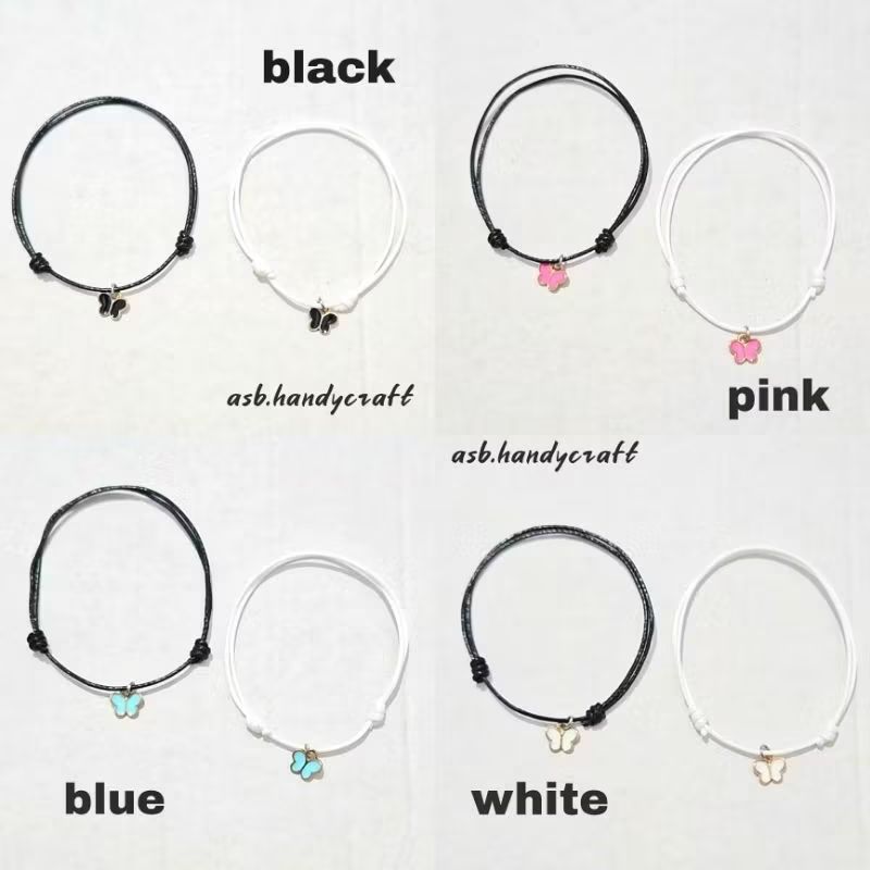 Gelang Tali Korea Charm Mini Kupu Kupu Premium Bracalate  Korean Beads-Black Hitam