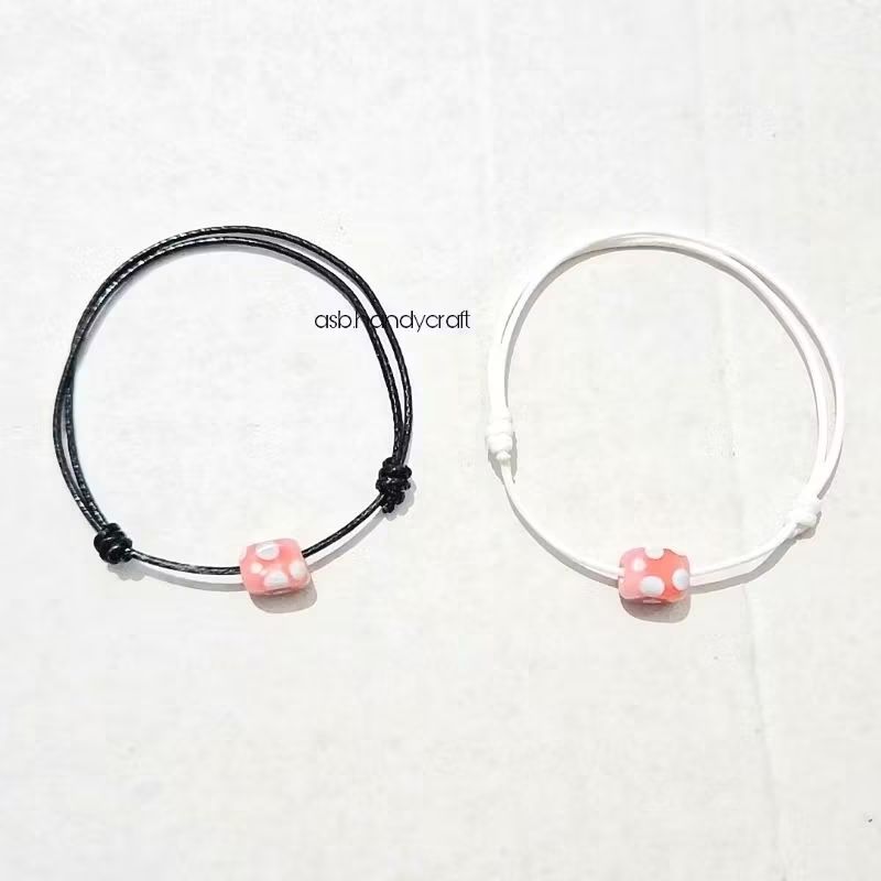 ASB Gelang Tali Korea Premium Waterproof Mote persegi pink premium grade a-Hitam