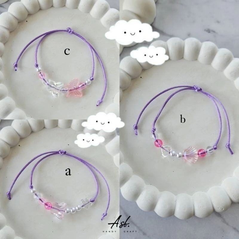 Gelang Manik Kombinasi Tali Satin 1mm Purple Mote Pingkky - A