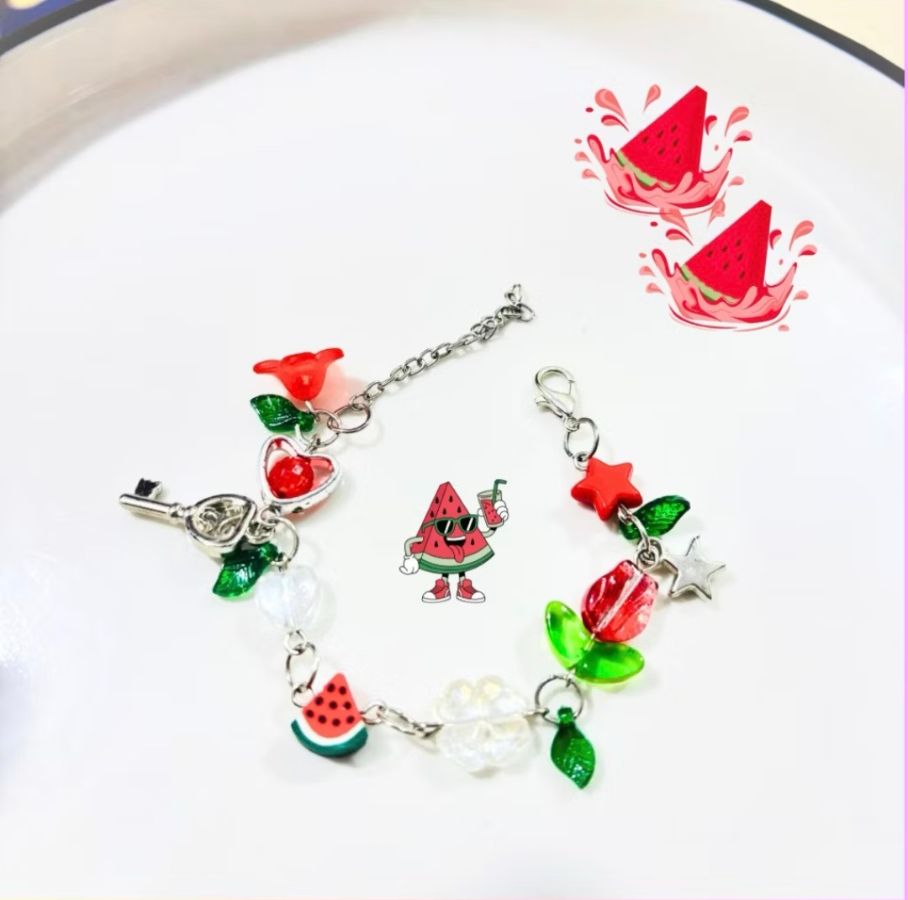 Gelang Manik Manik - Watermelon and Flowers Red