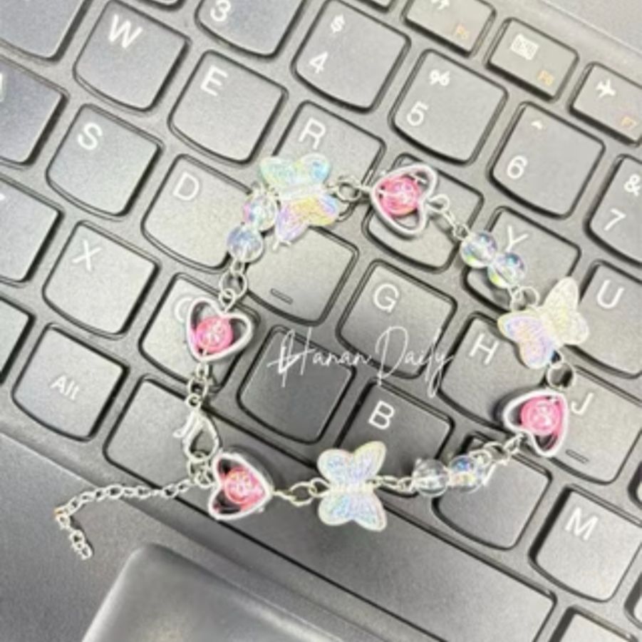 Gelang Manik Manik - Love and Butterfly Pink