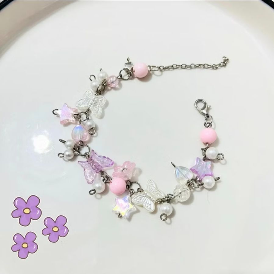 Gelang Manik Manik - Star and Butterfly Pink