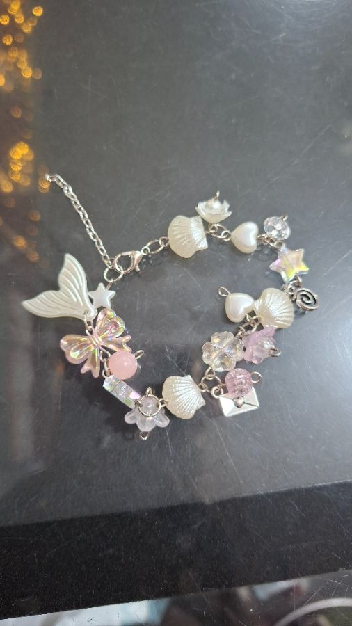 Gelang Manik Manik - Pita dan Bunga Pink