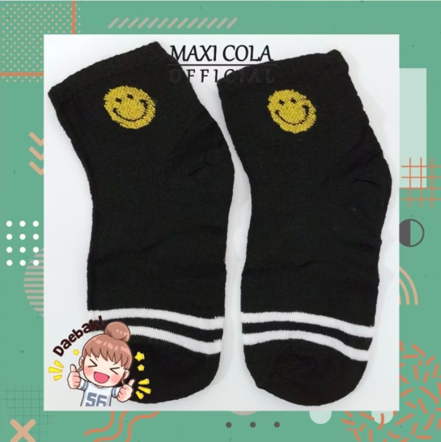 Kaki Wanita Motif Emot Smile Fashion Korea - Hitam
