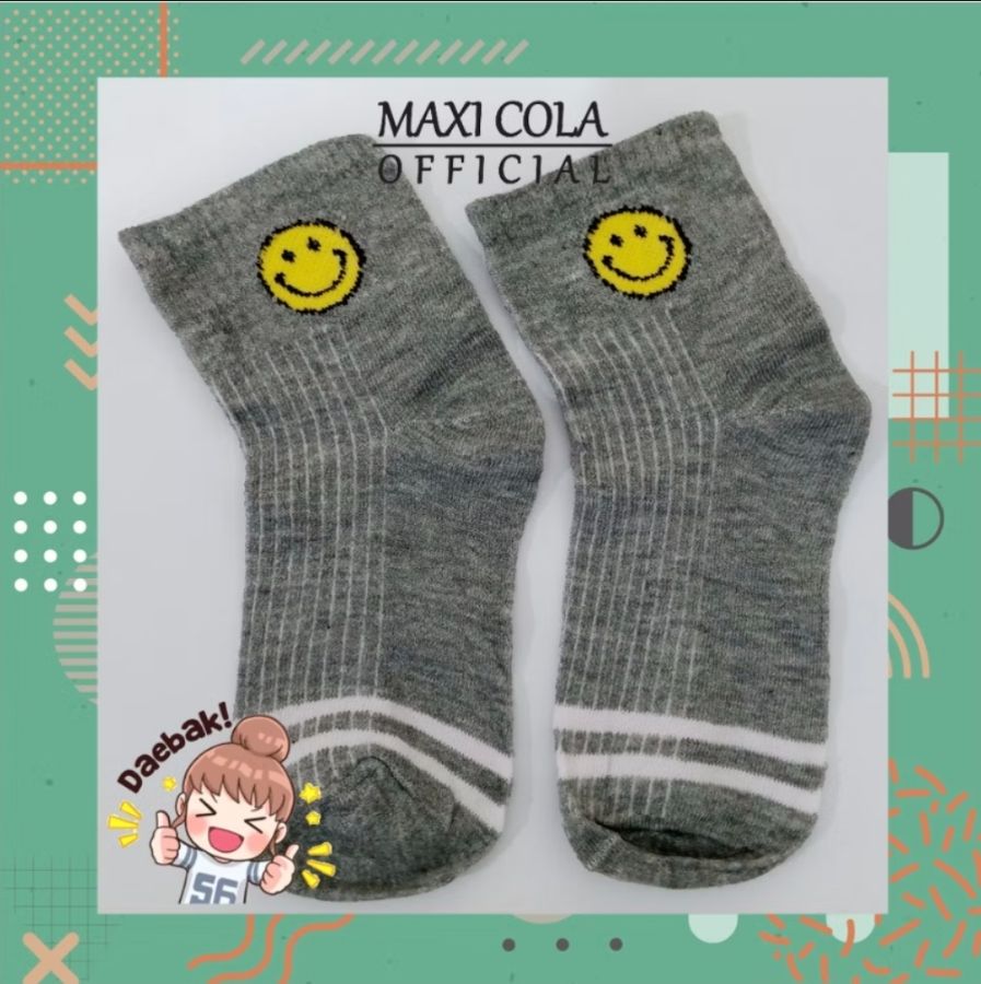 Kaki Wanita Motif Emot Smile Fashion Korea - Grey