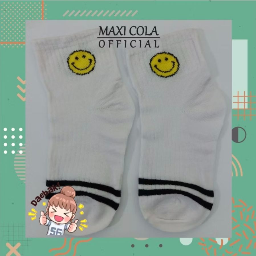 Kaki Wanita Motif Emot Smile Fashion Korea - Putih