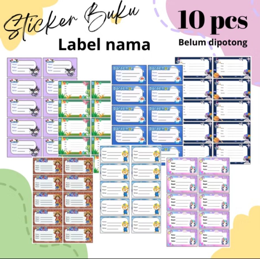 Stiker Buku karakter Isi 10 pcs - Label Nama Buku Tulis Anak
