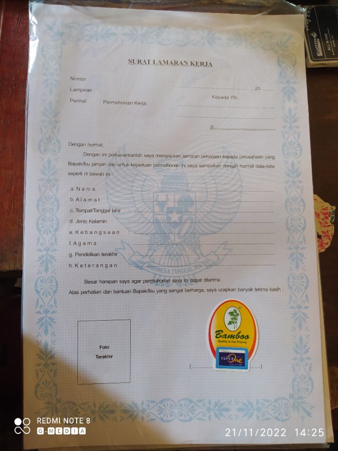 Surat Lamaran Kerja isi 100