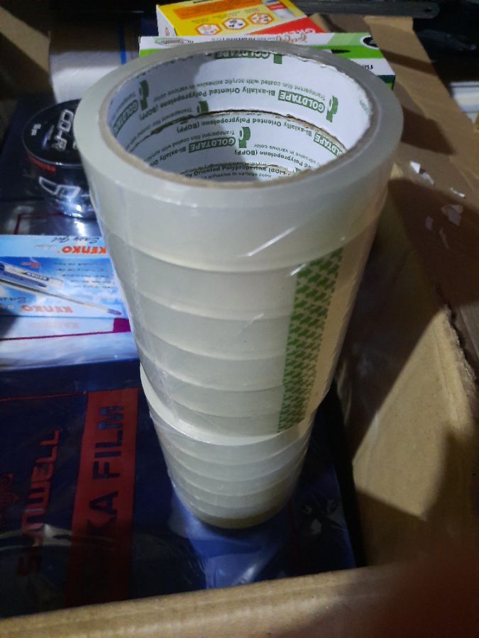 Lakban bening 1 inc core hijau gold tape