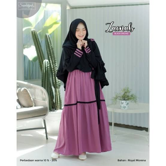 Gamis saimahijab zaenab black orchid M