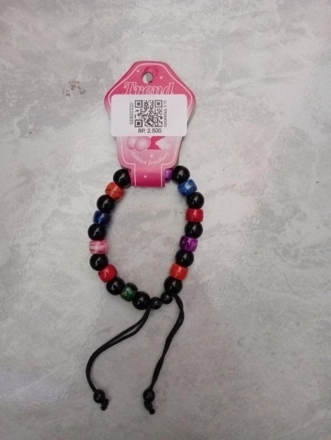 GELANG DEWASA TALI MOTE KAYU BULAT HITAM RAINBOW