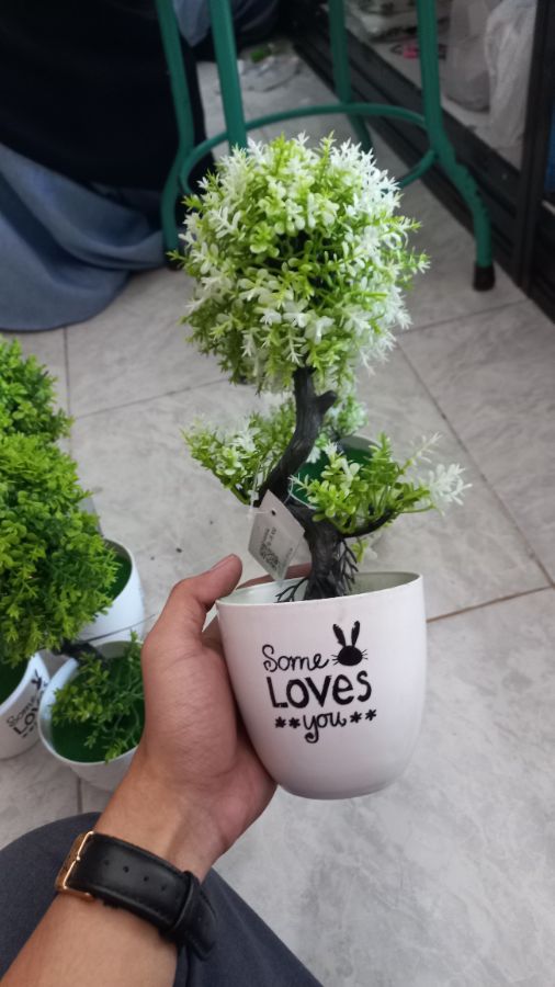 POHON BONSAI PLASTIK/ HIJAU PUTIH