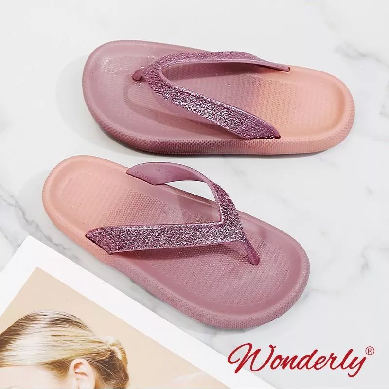  L1921-10 WONDERLY Sandal Jepit Hak Sendal Jepit Jelly Wanita Sandal Gliter Karet Sandal Jepit Murah Variasi: Lilac/Ungu,38 (24.6 cm)