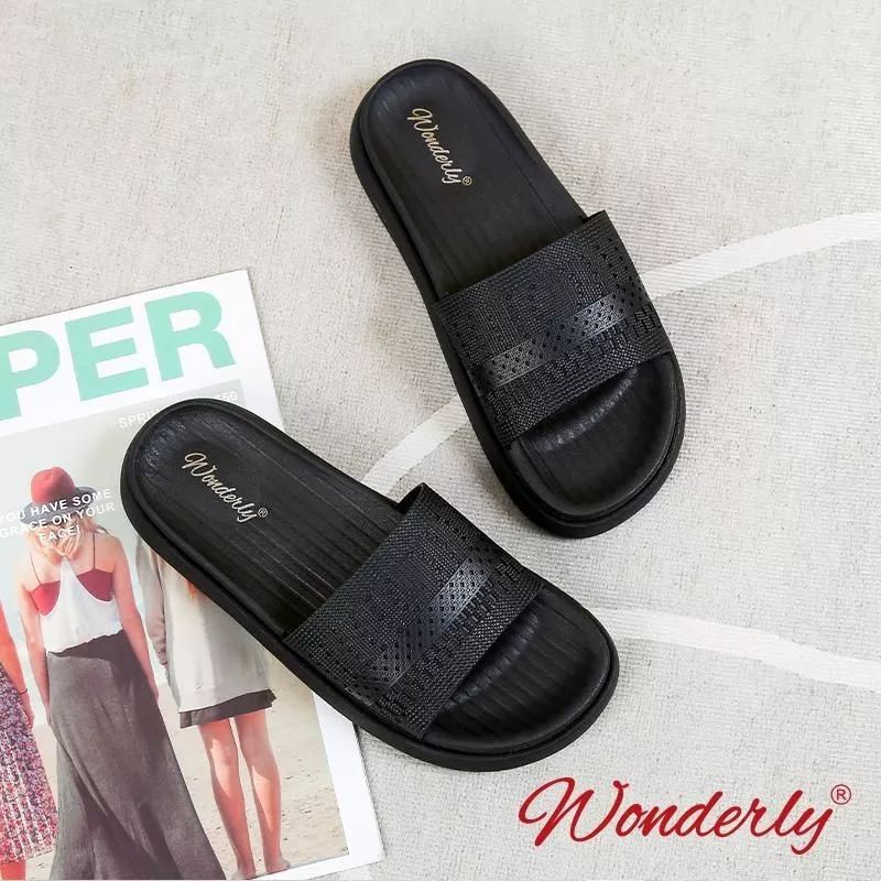  2001-WL3 WONDERLY Sandal Jelly Wanita Wonderly / Sendal Selop Karet Wanita / Sandal Slides Wanita / Sandal Rajut Wanita / Sendal Slides / Sandal Rumah Karet / Sandal Santai Variasi: BLACK,36/37 (23.3