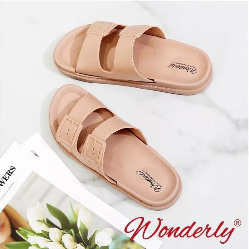  2062-WL2 WONDERLY Sendal Jelly Sandal Wanita Rumahan Sandal Selop Sandal Flatbed Sandal Tali 2 Sandal 2 Baris Sandal Birken Variasi: Mocca,36/37 (23.7cm)